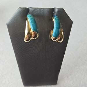 Chic Gold and Blue Enamel Earrings